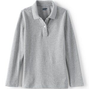 NWT Lands' End Girls Long Sleeve Polo Shirt 100% Cotton Light Gray size XS 4 5